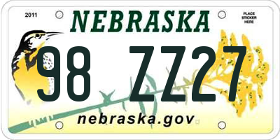 NE license plate 98ZZ27