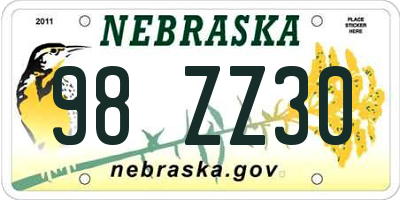 NE license plate 98ZZ30