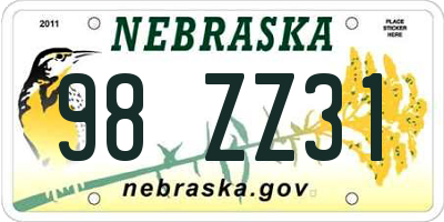NE license plate 98ZZ31