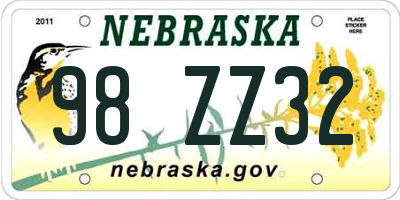 NE license plate 98ZZ32