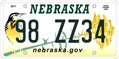 NE license plate 98ZZ34