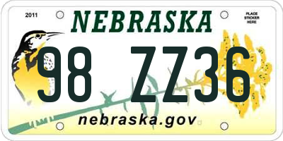 NE license plate 98ZZ36