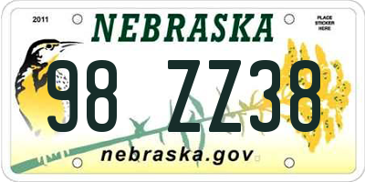 NE license plate 98ZZ38