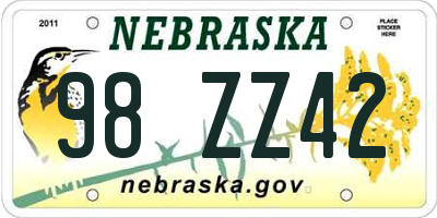 NE license plate 98ZZ42