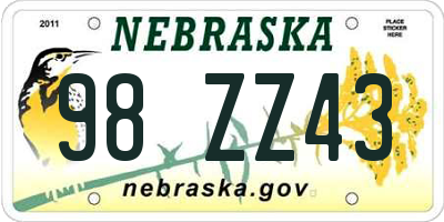 NE license plate 98ZZ43