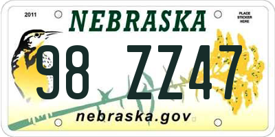 NE license plate 98ZZ47