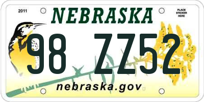 NE license plate 98ZZ52