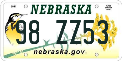 NE license plate 98ZZ53