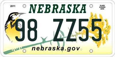 NE license plate 98ZZ55