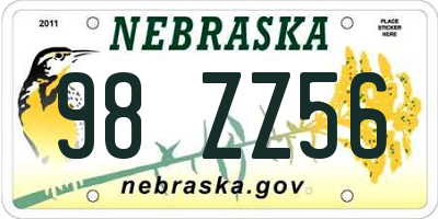 NE license plate 98ZZ56