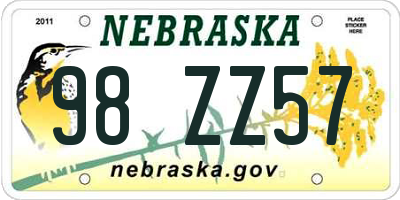 NE license plate 98ZZ57