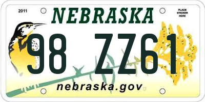 NE license plate 98ZZ61