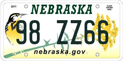 NE license plate 98ZZ66