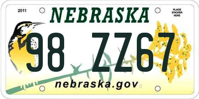 NE license plate 98ZZ67