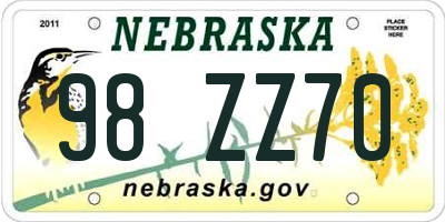 NE license plate 98ZZ70