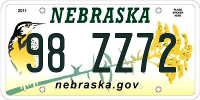 NE license plate 98ZZ72