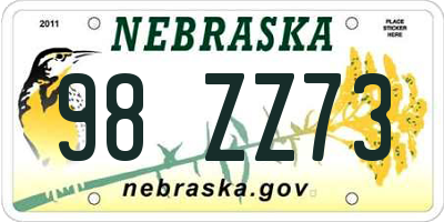 NE license plate 98ZZ73