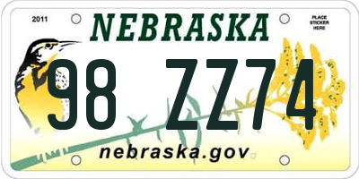 NE license plate 98ZZ74