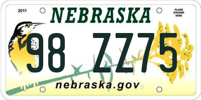 NE license plate 98ZZ75