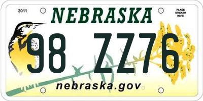 NE license plate 98ZZ76