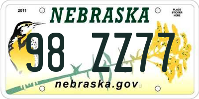 NE license plate 98ZZ77