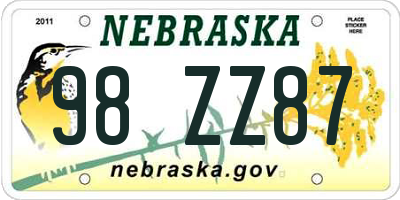NE license plate 98ZZ87