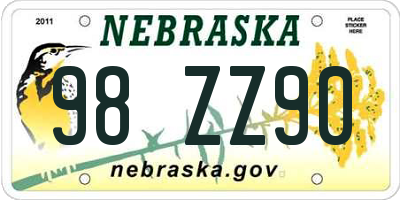 NE license plate 98ZZ90