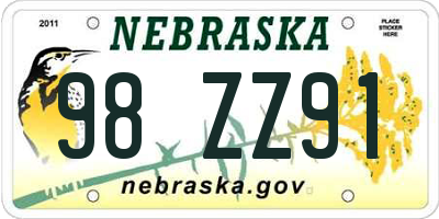 NE license plate 98ZZ91