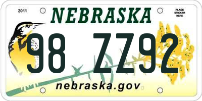 NE license plate 98ZZ92