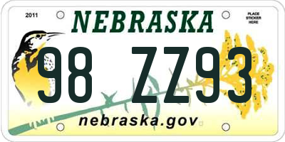 NE license plate 98ZZ93