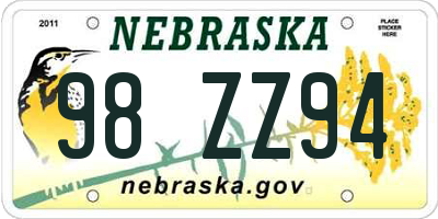 NE license plate 98ZZ94