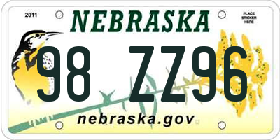 NE license plate 98ZZ96
