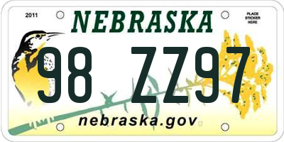 NE license plate 98ZZ97