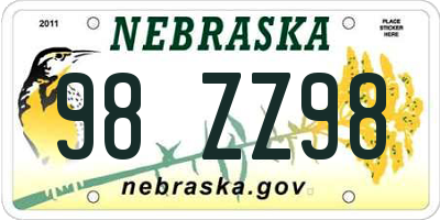 NE license plate 98ZZ98