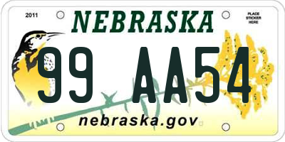 NE license plate 99AA54