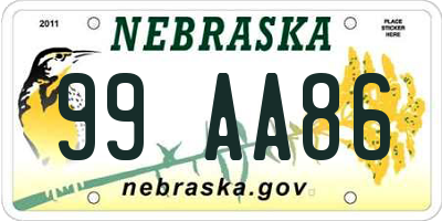 NE license plate 99AA86