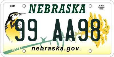 NE license plate 99AA98