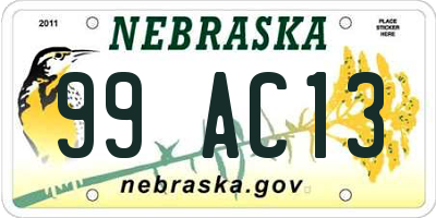 NE license plate 99AC13