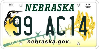 NE license plate 99AC14