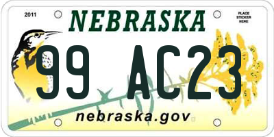 NE license plate 99AC23