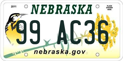 NE license plate 99AC36