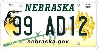 NE license plate 99AD12