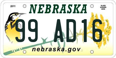 NE license plate 99AD16