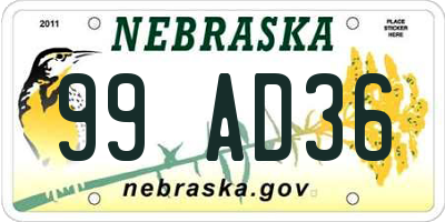 NE license plate 99AD36