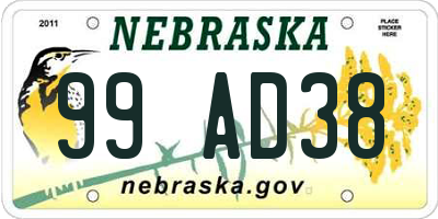 NE license plate 99AD38
