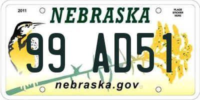 NE license plate 99AD51