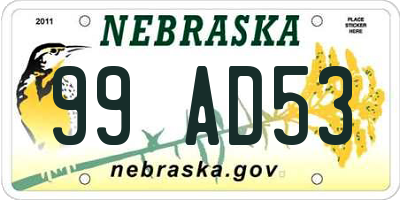 NE license plate 99AD53