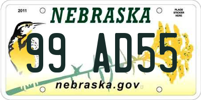 NE license plate 99AD55