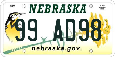 NE license plate 99AD98