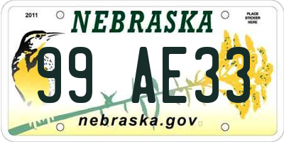 NE license plate 99AE33
